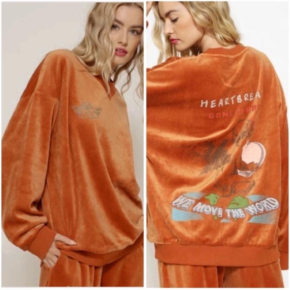 Boys Lie "Heartbreak Gone Viral" Velour Rust Crewneck Sweater